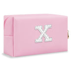 ChaoGreat Bride Gifts – Personalized Initial Makeup Bag with Pearl Rhinestone Patch, Preppy Pink Monogram Cosmetic/Toiletry Pouch, bridesmaid Gifts, Bridal Shower Gifts, Wedding Gifts, Bridal Gifts,X