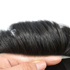 Toupee for Men French Lace Center Human Hair Replacement Systems Transparent Lace Center Hair Piece Mens Toupee Hair Units for Man V-Looped Front Male Hair Prosthesis 7"X10" 1B# OFF BLACK