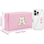 Small Personalized Initial A-Z Patch Makeup Bag,Pink Cute PU Leather Glitter Letter Cosmetic Bag for Teen Girls,Travel Toiletry Bag with Zipper,Preppy Monogrammed Birthday Gift for Daughter Niece A