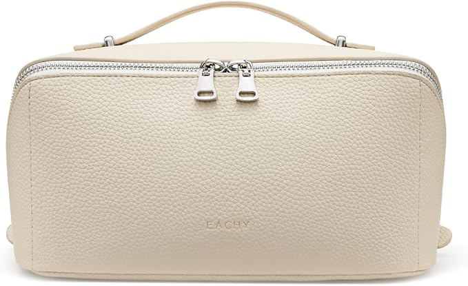 EACHY Makeup Bag,Large Capacity Travel Makeup Bag,Waterproof Portable Open Flat Toiletry Bag Cosmetic Bag with Divider and Handle