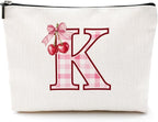 Initial Makeup Bag Monogram Cosmetic Bag Monogrammed Gifts for Women Girls Friends Coworker Bestie Personalized Travel Toiletry Bag Christmas Bridal Shower Wedding Bridesmaid Gifts, Cherry K