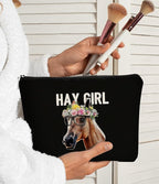 Funny Hay Girl Horse Sunglasses Hey Farm Flowers Cosmetic Bag Makeup Bag Best Gift Idea for Horse Lovers Girls Women,Horse Owners Gifts,Birthday Christmas Valentine's Day Gift
