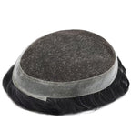 FACE MIRACLE Toupee for Men French Lace Hairpiece Human Hair Replacement System Skin PU Mens Toupee V-Looped Front Hair Piece 6"X8" #1B10 1B# OFF BLACK WITH 10% SYNTHETIC GREY-80% Light Density