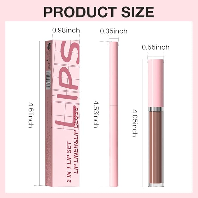 AMY'S DIARY 2pcs Matte Dark Red Lip Liner & Lipstick Makeup Set, Liquid Lipstick 24H and Lip Liner Set Matt Liquid Lips Make Up Waterproof Long Lasting (05#, 2 Pcs Set)