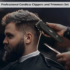 VGR 640 Professional Hair Clippers for Men, 9000RPM Cordless Barber Clippers and Trimmers Set, Zero Gap T-Blade Hair Cutting Kit, DLC Coated Ceramic Blade Barber Kit with LED Display(Black)