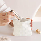 Leather Pocket Cosmetic Bag for Purse,Coin Purse Lipstick Cosmetic Accessories Organizer, Travel Kit Storage Pouch,Waterproof Portable No Zipper Self-closing (White/Small)