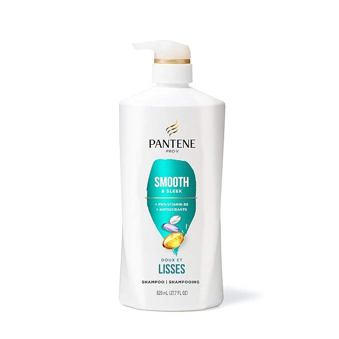 Pantene Shampoo & Conditioner Set, Smooth and Sleek - Frizz Control with Antioxidants, Nourishing for All Hair Types - Curly, Dry, Color-Treated, 52.8 Oz Total + Miracle Rescue Shot (0.5 Oz)