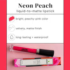 Aromi Matte Liquid Lipstick | Long-lasting, Bright Peachy Coral Lip Color, Vegan, Cruelty-free, Gluten Free Waterproof (Neon Peach)