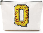 Softball Gifts Initial Makeup Bag Monogrammed Cosmetic Bag Letter Q Zipper Pouch Softball Accessories for Girls Women Softball Player Coach Friend Softball Stuff Graduation Birthday Gifts