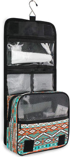 Hanging Toiletry Bag Ethnic Aztec Geometric Portable Travel Cosmetic Makeup Bag Bathroom Shower Shaving Kit Organizer Bag for Men Women