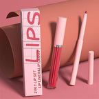 AMY'S DIARY Lip Gloss and Lip Liner Set – Matte Liquid Lipstick with Matching Lip Pencil – Rose Red, Berry, Wine Red Shades – Long Lasting, Waterproof, Non-Sticky Lip Makeup Kit for Defined Lips