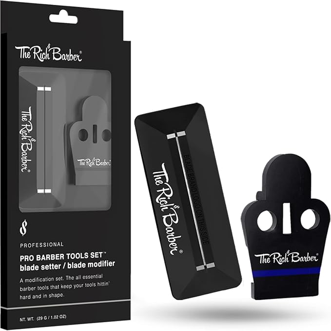 The Rich Barber Pro Barber Tools Set - Accessories Kit with 1-Minute Blade Modifier & 10-Second Blade Setter - Zero Gap Trimmer Alignment Tool, Blade Sharpener Block - Professional Barber Supplies