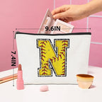 Softball Gifts Initial Makeup Bag Monogrammed Cosmetic Bag Letter N Zipper Pouch Softball Accessories for Girls Women Softball Player Coach Friend Softball Stuff Graduation Birthday Gifts