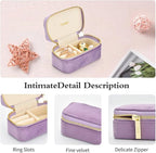 Small Travel Jewelry Case, Mini Tiny Plush Velvet Jewelry Box for Women and Girls, Pocket Size Jewelry holder organizer for Rings Earrings and Small Items(Lavender)