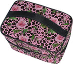 Makeup Bag, Roses On Pink Leopard Travel Makeup Organizer Bag Cosmetic Cases Toiletry Bags for Girl Women Ladies