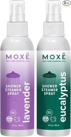 MOXE Shower Mist, Spa Steam Spray, Certified Natural Essential Oils, Aromatherapy, Calming Relief (Lavander and Eucalyptus, 4 Fl Oz (Pack of 2))
