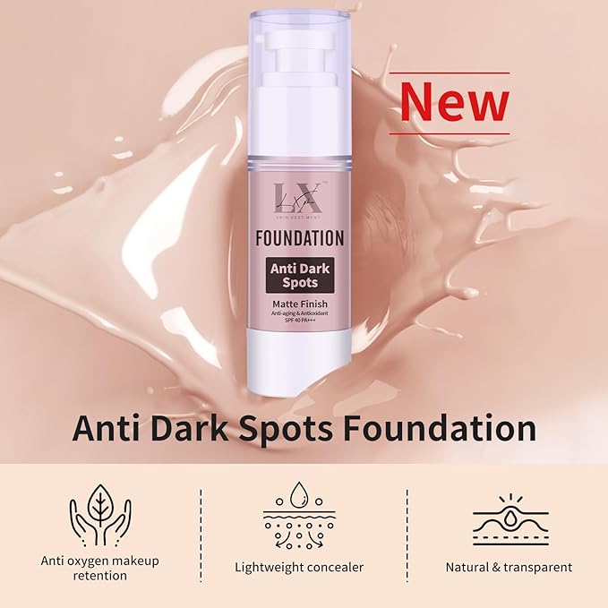 Anti-Dark Spot Liquid Foundation - Collagen Serum Foundation Infused with 2% Niacinamide, High Coverage For A Smooth & Satin Finish, 106 Light