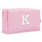 ChaoGreat Bride Gifts – Personalized Initial Makeup Bag with Pearl Rhinestone Patch, Preppy Pink Monogram Cosmetic/Toiletry Pouch, bridesmaid Gifts, Bridal Shower Gifts, Wedding Gifts, Bridal Gifts,K