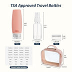 PACKISM TSA Approved Toiletry Bag with Bottles - Travel Essentials 8 Pack Leakproof 3.4oz Silicone Travel Bottles for Toiletries, Shampoo Conditioner Lotion Body Wash BPA Free, Pink