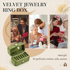 Travel Jewelry Case, Portable Pocket Size Small Plush Velvet Ring Box for Women, Mini Ring Holder and Organizer with 7 slots for purse(Avocado Green)