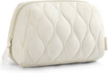 BAGSMART Makeup Bag, Travel Cosmetic Bag, Puffy Padded Make Up Bag for Women, Makeup Organizer Case, Wide-open Pouch Purse, Travel Essentials, Toiletries Accessories Brushes, Beige