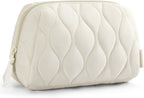 BAGSMART Makeup Bag, Travel Cosmetic Bag, Puffy Padded Make Up Bag for Women, Makeup Organizer Case, Wide-open Pouch Purse, Travel Essentials, Toiletries Accessories Brushes, Beige