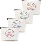 Girls Trip 2025 Makeup Bag - 4 Pcs Weekend Cosmetic Toiletry Zipper Pouch Weekender Bags for Women - Summer Favors, Friendship, Bachelorette Party, Birthday Gifts