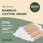 Bamboo Cotton Swabs - 2000 Count - FSC Certified and PETA Approved, Eco Friendly Double Tips, Plastic Free Ear Sticks, All Natural 100% Biodegradable Organic Cotton Buds by Isshah