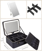 Travle Makeup Bag with LED Mirror, Portable Makeup Artist Organizer Case with Lighted Mirror, Makeup Bag with Adjustable Dividers, Cosmetic Brush Storage Box for Women Gift
