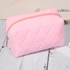 SOIDRAM 2 Pieces Makeup Bag Checkered Cosmetic Bag Plush Pink White Makeup Pouch Travel Toiletry Bag Organizer Cute Makeup Brushes Storage Bag for Women