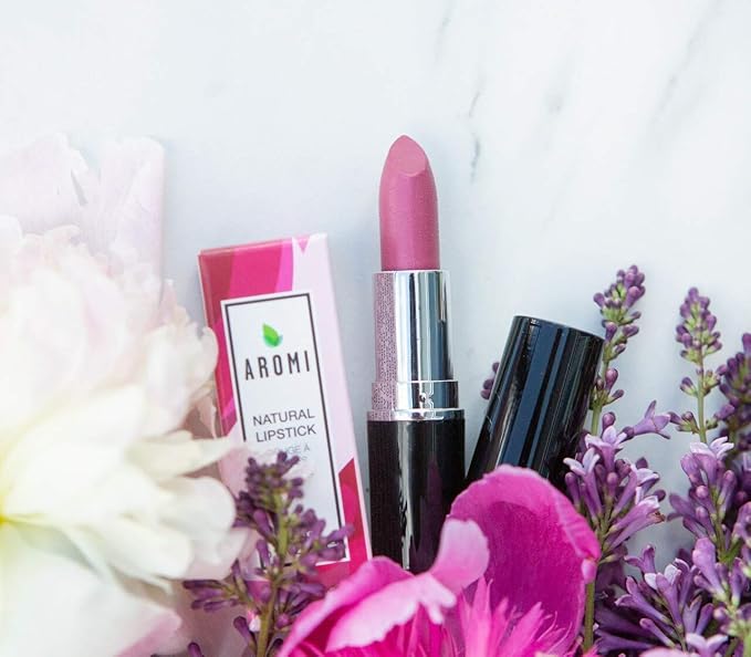 Aromi Natural Lipstick | Pink Lip Color for Women, Creamy, Moisturizing, Satin Finish, Dye-free Makeup, Vegan, Palm-free, Handmade (Pretty Pink)