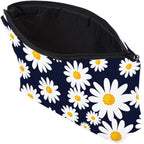 Cute Travel Makeup Bag Cosmetic Bag Small Pouch Gift for Women (Daisy Dark Blue)