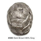 FACE MIRACLE Hair System for Men French Lace Mens Toupee Human Hair Replacement System Lace with PU Toupee for Men Male Hair Piece Wigs 6"X9" #380 Dark Brown with 80% Gray