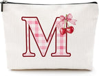 Initial Makeup Bag Monogram Cosmetic Bag Monogrammed Gifts for Women Girls Friends Coworker Employee Personalized Travel Toiletry Bag Christmas Bridal Shower Wedding Bridesmaid Gifts, Cherry M