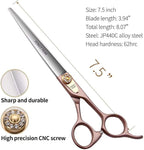 Fenice Peak 7.5'' Dog Straight Scissors for Grooming 440C Stainless Steel Rose Gold Professional Pet Trimming Scissors Sharp Blades Cutting for Dogs and Cats Shears