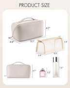 Vlando Travel Makeup Bag,Gifts for Women Large Capacity Toiletry Bag for Women Wide Open Cosmetic Organizer with Divider and Handle(White)
