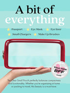 Clear Makeup Bag Zipper Pouch, Transparent Cosmetic Case Organizer, TSA Approved Travel Toiletry Case, Travel Accessories Essentials Makeup Tote for Women, Small Cute Make up Bag for Purse - Ruby