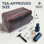 RUSTIC TOWN Leather Toiletry Bag for Men - Travel Shaving Ditty Kit - Bathroom Shower Toiletries Organizer - Leather Cosmetic Bag for Women (Walnut Brown)