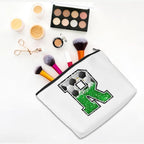 Initial Makeup Bag Monogrammed Cosmetic Bag Letter R Zipper Pouch Soccer Accessories for Girls Women Player Coach Friend Stuff Graduation Birthday Gifts
