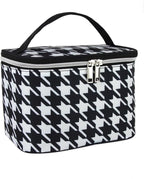 Cosmetic Bag, Travel Case, Makeup Bag, Houndstooth pattern, with Two-Way Zippers, Water Resistant, Fully Lined, 8.7 x 5.9 x 6 inches, Black and White