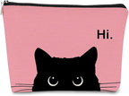 Cute Cat Makeup Bag - Black & Pink, Small Cosmetic Bag for Women & Teen Girls, Birthday Gift for Cat Lovers & Owners