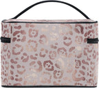 Makeup Bag, Rose Gold Leopard Travel Makeup Organizer Bag Cosmetic Cases Toiletry Bags for Girl Women Ladies
