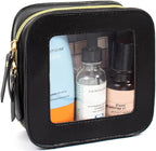 2 Pcs Clear Makup Bag Set, Clear Cosmetic Bags with Zipper Waterproof Small Travel Cosmetic Case Cute Make Up Pouch Mini Car Essentials for Women Travel Car Organizer (Mini Black)