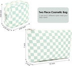 Checkered Makeup Bag, Travel Cosmetic Bag Organizer Toiletry Bag Make Up Bags with Zipper & Compartments for Women Girls, 2PCS