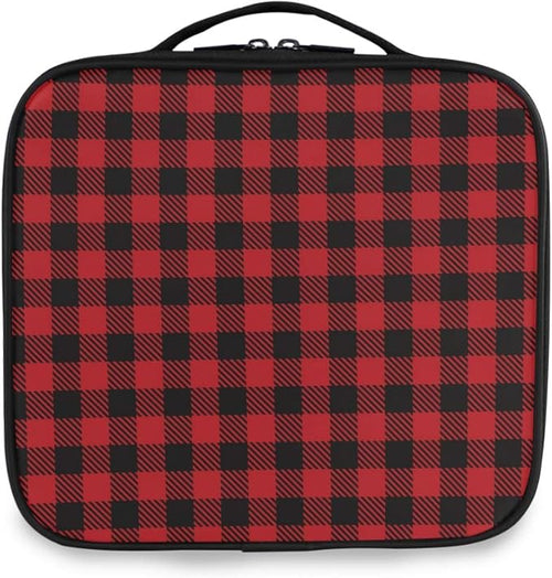 ALAZA Travel Makeup Case, Black and Red Lumberjack Plaid Cosmetic toiletry Travel bag for Women Girls