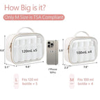 PACKISM TSA Approved Toiletry Bag - Glitter Textured Clear Toiletry Bag, Personalized and Fashion, with 180° Large Opening and Supporting Frame, Perfect for Travel Essentials, Thick No Smell, White