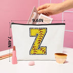 Softball Gifts Initial Monogrammed Cosmetic Bag Letter Z Zipper Pouch for Girls Women Softball Player Coach Friend Graduation Birthday Gifts