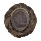 FACE MIRACLE Mens Toupee Lace Front Hairpieces Soft Human Hair Replacement System Natural Hairline Toupee for Men French Lace Poly V-Looped Mens hair Units 7"X9" #350 Dark Brown with 50% Gray