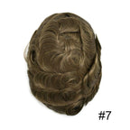 FACE MIRACLE Hair System for Men French Lace Mens Toupee Human Hair Replacement System Lace with PU Toupee for Men Male Hair Piece Wigs 7"X9" 7# VERY LIGHT BROWN