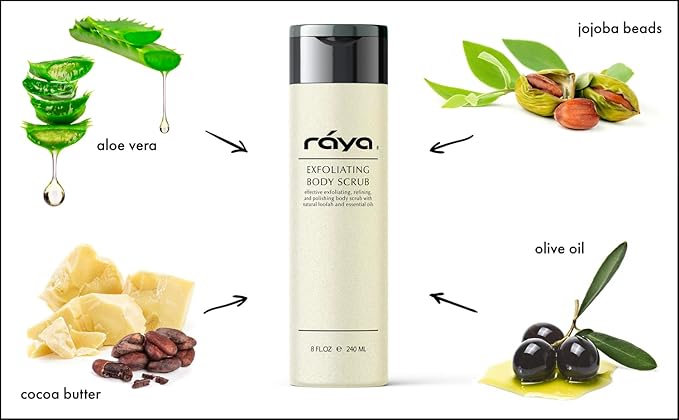RAYA Exfoliating Body Scrub 8 oz (S-103) | Exfoliating, Refining, and Polishing Body Scrub | Made with Natural Loofah and Essential Oils | Relieves Ingrown Hairs